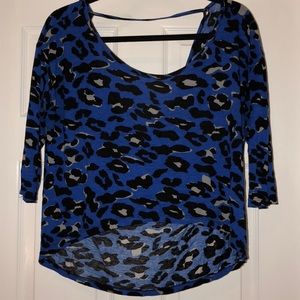 Drop back strappy blue& black leopard print crop